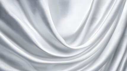 Flowing texture of luxurious white satin fabric displays soft drapery and highlights