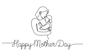 Happy Mother day card. Continuous one line drawing. one line Icon drawing with white background