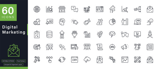 Digital Marketing Line Icons Collection 60 Symbols