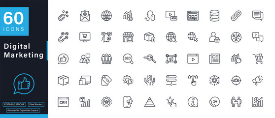 Digital Marketing Line Icons Collection for Web and Mobile UI