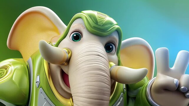 Cartoon robot elephant on green background