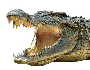 Obraz premium Aggressive Crocodile with Open Jaws Isolated on Transparent Background PNG