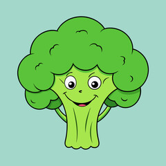 Happy cartoon broccoli character with big smile isolated on white background silhouette