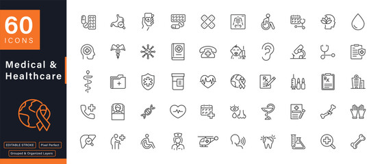 Medical and Healthcare Line Icons Set
