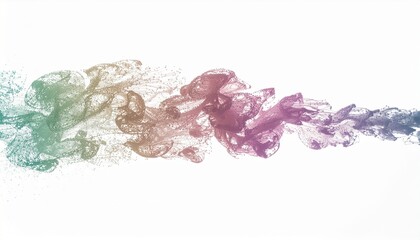 Soft pastel cloud of floating particles resembling digital memory dissolving on white background