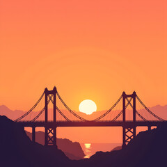 Fototapeta premium Silhouetted bridge against sunset skyline, tranquil beauty