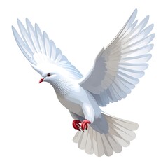 A digitally created white bird with outstretched wings, soaring against a plain white background