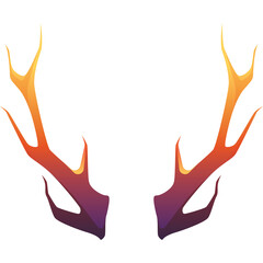 Pair of Fiery Antlers in Gradient Colors of Yellow Orange Red and Purple on a Transparent Background