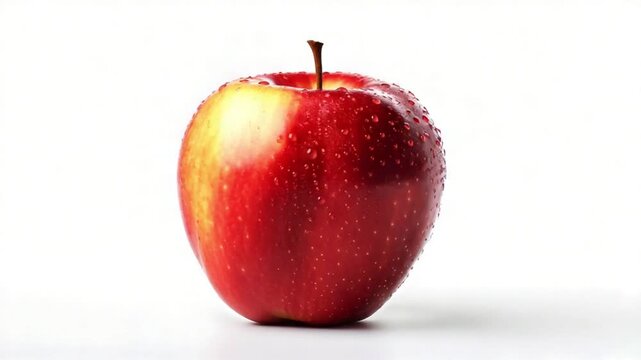 Closeup of a shiny red apple isolated on white background, ready to eat