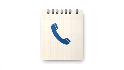A digitally rendered illustration of a spiral-bound notebook with a telephone receiver icon