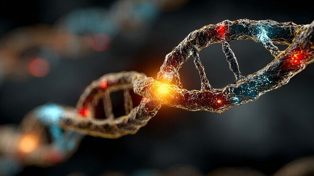 Glowing DNA Strand Close-up | Futuristic Genetic Science Art | DNA Helix with Energy
 - Powered by Adobe