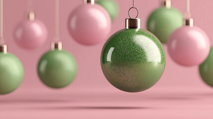 Christmas ornaments pink green holiday decorations festive background