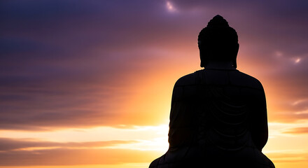 Vibrant sky backdrop for a Thai or Asian Buddha figure at dawn.