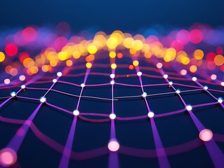 Abstract glowing network of purple lines and white nodes on dark background image