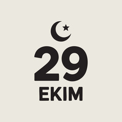 29 Ekim minimalist poster with crescent and star flat design on white background