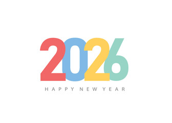 2026 happy new year pastel multicolor font white background