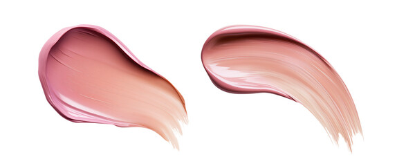 Two cosmetics swatches, tea rose color. Isolated element with clear even edge on transparent background
