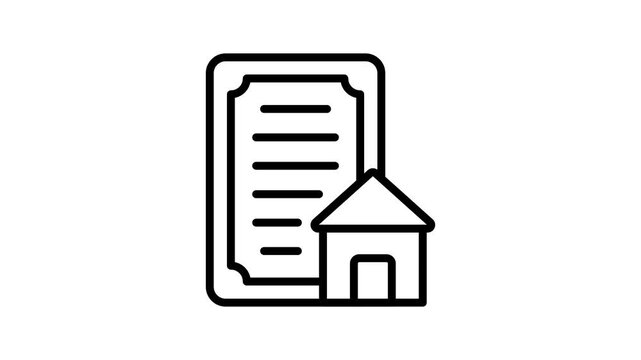 A outline style animated icon showing signed home document