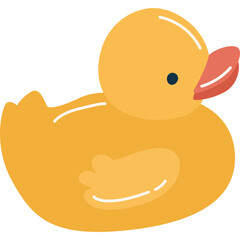 A cute yellow rubber duck toy with a pink beak and blue eye isolated on a transparent background and white fill