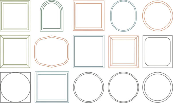 Collection of double line graphic frames in various shapes