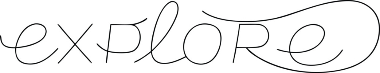 Black handwritten word explore on white background