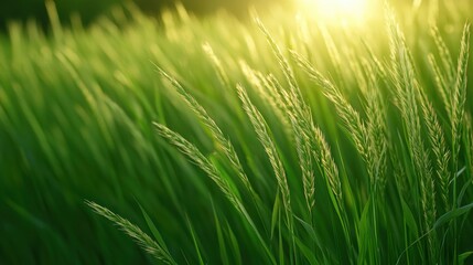 Obraz premium Textured Field of tall grass swaying in the wind, creating a wavy, textured pattern in the sunlight.