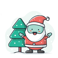 Cute Christmas mascot illustration with santa and christmas tree