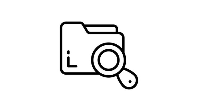 A outline style animated icon showing search folder magnifier