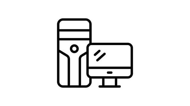 A outline style animated icon showing modern desktop computer