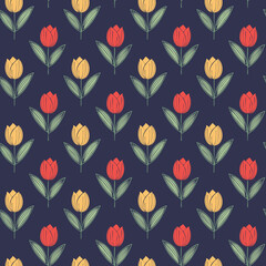 Retro tulip seamless pattern on a dark background