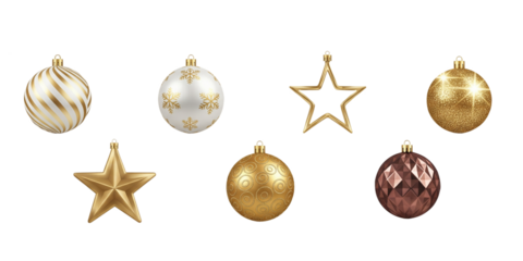 Christmas & New Year Holiday Ornaments Collection – Isolated on White or PNG Transparent Background
