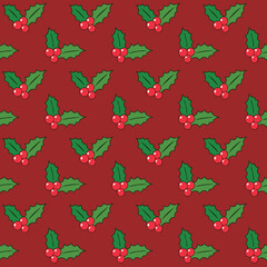 Seamless pattern with classic Christmas holly. © Pemarathna