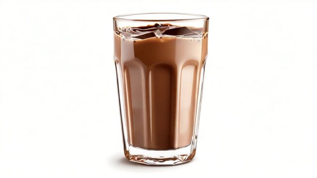 Glass of chocolate milk isolated on white background, a refreshing beverage