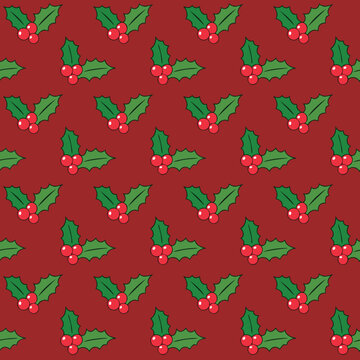 Seamless pattern with classic Christmas holly.