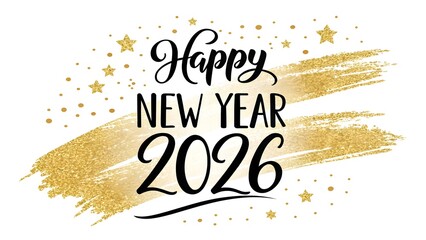 Elegant Black and Gold 'Happy New Year 2026' Calligraphy – Sparkling Glitter Luxe Design