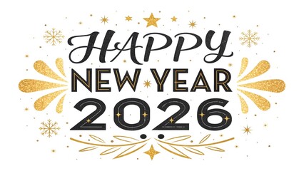 Elegant Black and Gold 'Happy New Year 2026' Calligraphy – Sparkling Glitter Luxe Design