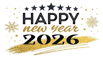 Elegant Black and Gold 'Happy New Year 2026' Calligraphy – Sparkling Glitter Luxe Design