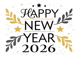 Elegant Black and Gold 'Happy New Year 2026' Calligraphy – Sparkling Glitter Luxe Design