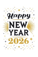 Elegant Black and Gold 'Happy New Year 2026' Calligraphy – Sparkling Glitter Luxe Design