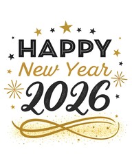 Elegant Black and Gold 'Happy New Year 2026' Calligraphy – Sparkling Glitter Luxe Design