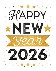 Elegant Black and Gold 'Happy New Year 2026' Calligraphy – Sparkling Glitter Luxe Design