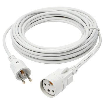 White extension cord with european plug isolated on transparent background for electrical appliances use