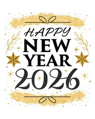 Elegant Black and Gold 'Happy New Year 2026' Calligraphy – Sparkling Glitter Luxe Design