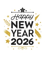 Elegant Black and Gold 'Happy New Year 2026' Calligraphy – Sparkling Glitter Luxe Design