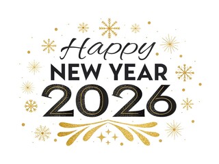Elegant Black and Gold 'Happy New Year 2026' Calligraphy – Sparkling Glitter Luxe Design