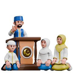 Muslim 3D Character Illustration Set Featuring Islamic Activities Eid Celebration Ramadan Prayer Cultural Holiday Tradition and Family Moments 