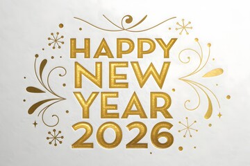 Luxurious Gold Foil 'Happy New Year 2026' Calligraphy – Shiny Metallic Gloss Effect