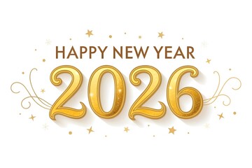 Luxurious Gold Foil 'Happy New Year 2026' Calligraphy – Shiny Metallic Gloss Effect