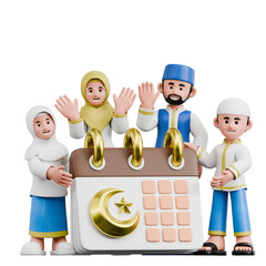 Muslim 3D Character Illustration Set Featuring Islamic Activities Eid Celebration Ramadan Prayer Cultural Holiday Tradition and Family Moments 