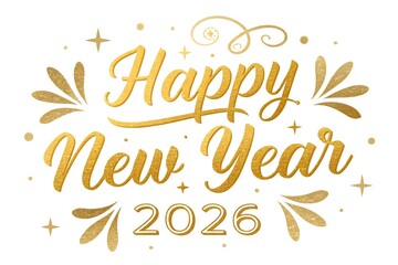 Luxurious Gold Foil 'Happy New Year 2026' Calligraphy – Shiny Metallic Gloss Effect